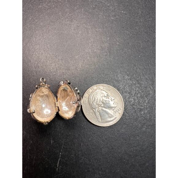 Vintage Sterling Silver MCM Hinged Egg Locket Charm Pendant Jewelry - Picture 7 of 16